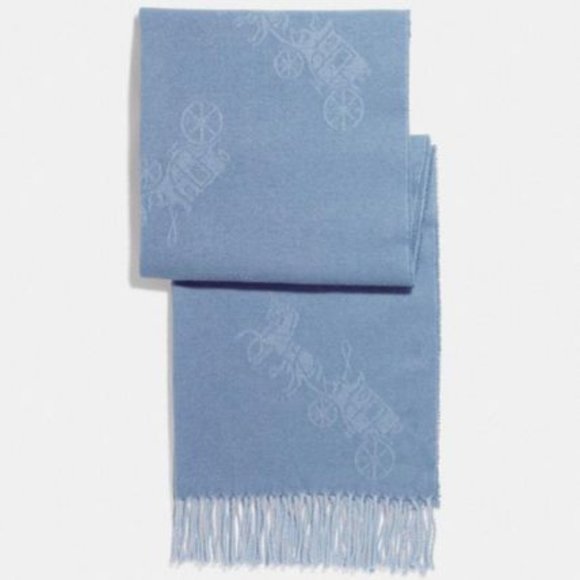 Coach Horse And Carriage Oversized Muffler Scarf Light Blue - Picture 1 of 2
